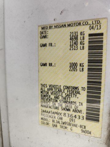 1N4AA5AP6DC836433 - 2013 NISSAN MAXIMA S WHITE photo 12