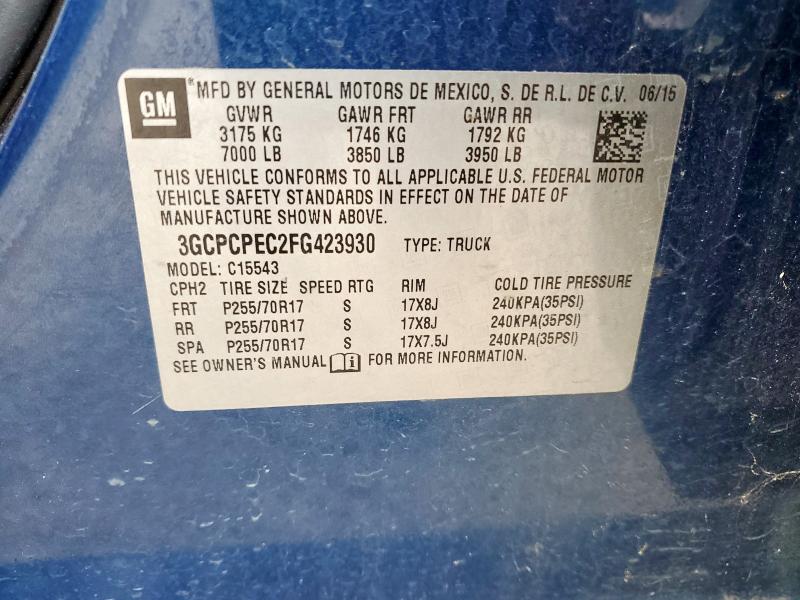 3GCPCPEC2FG423930 - 2015 CHEVROLET SILVERADO C1500 BLUE photo 12