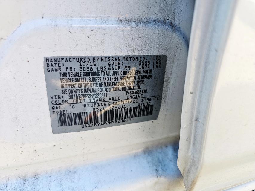 3N1AB7AP2HY220814 - 2017 NISSAN SENTRA S WHITE photo 10