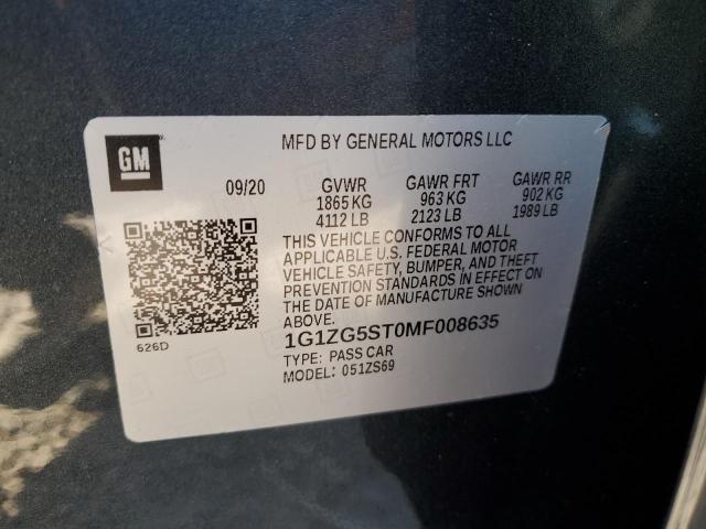 1G1ZG5ST0MF008635 - 2021 CHEVROLET MALIBU RS 蓝色 照片 12