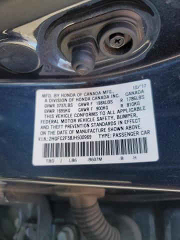 2HGFC2F58JH500969 - 2018 HONDA CIVIC LX GRAY photo 12