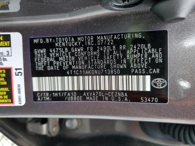 4T1C11AK0NU713850 - 2022 TOYOTA CAMRY LE 棕色 照片 12