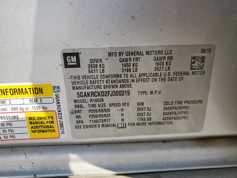 5GAKRCKD2FJ380219 - 2015 BUICK ENCLAVE SILVER photo 14