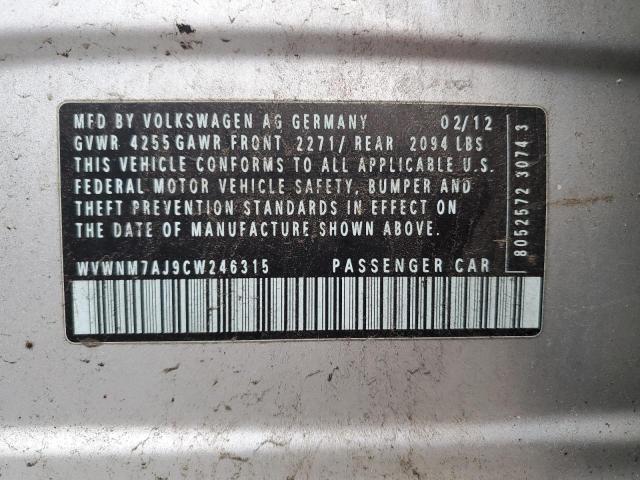 WVWNM7AJ9CW246315 - 2012 VOLKSWAGEN GOLF 银色 照片 12