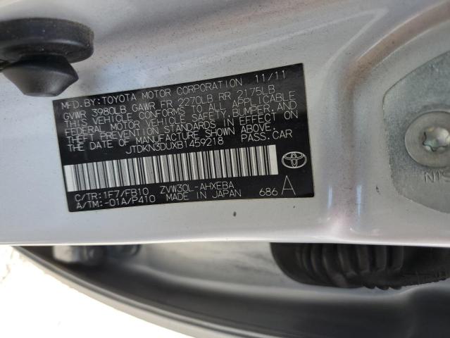 JTDKN3DUXB1459218 - 2011 TOYOTA PRIUS ვერცხლისფერი ფოტო 13