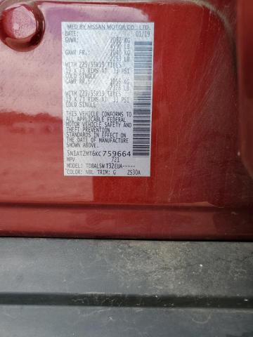 5N1AT2MT6KC759664 - 2019 NISSAN ROGUE S RED photo 12