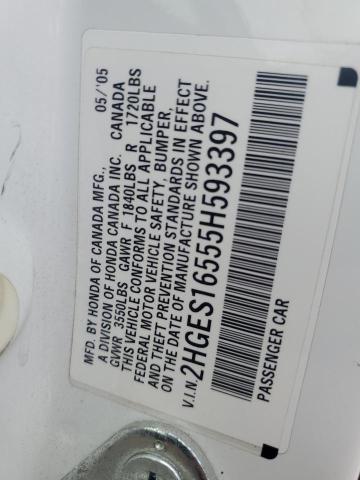 2HGES16555H593397 - 2005 HONDA CIVIC LX WHITE photo 12