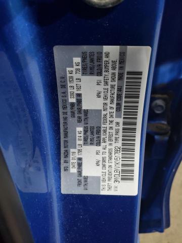 3MYDLBYV1KY517662 - 2019 TOYOTA YARIS L BLUE photo 12