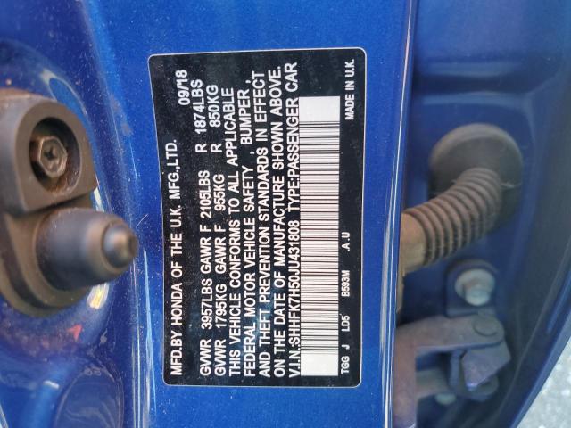 SHHFK7H50JU431808 - 2018 HONDA CIVIC EX Niebieski zdjęcie 12