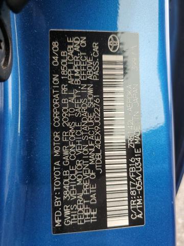 JTDBL40EX9J022761 - 2009 TOYOTA COROLLA BASE Niebieski zdjęcie 12