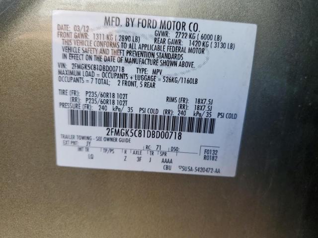 2FMGK5C81DBD00718 - 2013 FORD FLEX SEL Brązowy zdjęcie 12