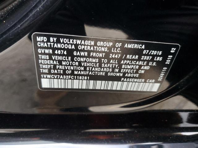 1VWCV7A32FC118281 - 2015 VOLKSWAGEN PASSAT SEL 黑色 照片 12