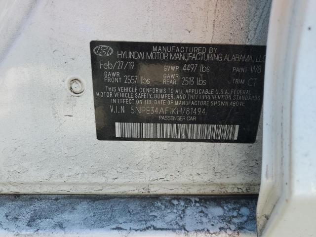 5NPE34AF1KH781494 - 2019 HYUNDAI SONATA LIMITED WHITE photo 12
