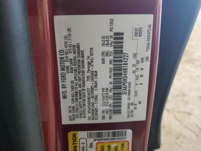 3FA6P0HD4HR184227 - 2017 FORD FUSION SE Tünd qırmızı foto 12