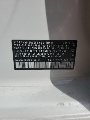 WVWWA7AU5KW218811 - 2019 VOLKSWAGEN GOLF R Biały zdjęcie 12