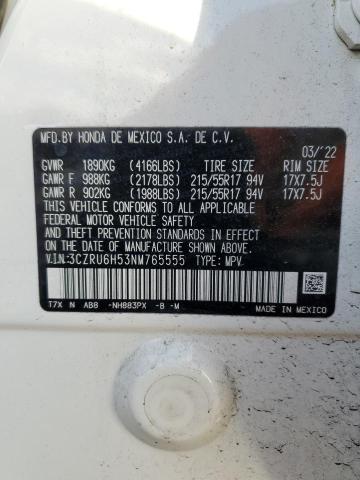 3CZRU6H53NM765555 - 2022 HONDA HR-V EX WHITE photo 14