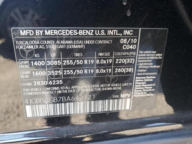 4JGBB8GB7BA642121 - 2011 MERCEDES-BENZ ML 350 4MATIC BLACK photo 13