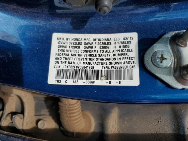 19XFB2F82CE041769 - 2012 HONDA CIVIC EX BLUE photo 13
