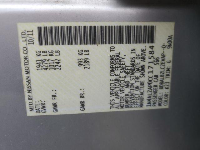 1N4AL2AP0CC171584 - 2012 NISSAN ALTIMA BASE Argent photo 12