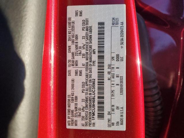 1FMCU9H68LUC35902 - 2020 FORD ESCAPE SEL 红色 照片 13