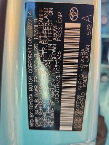 JTDKDTB3XE1077336 - 2014 TOYOTA PRIUS C TURQUOISE photo 12