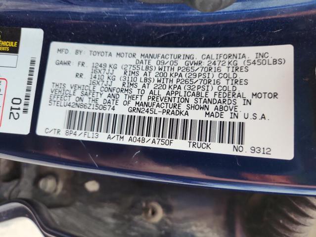 5TELU42N86Z150674 - 2006 TOYT TACOMA DOUBLE CAB أزرق صورة 13