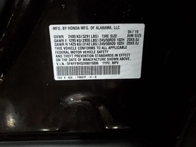 5FNYF8H52KB015006 - 2019 HONDA PASSPORT EXL BROWN photo 13