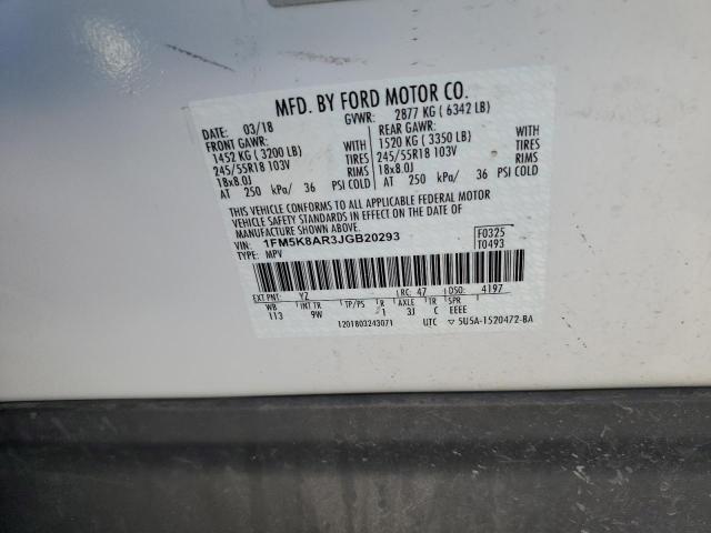 1FM5K8AR3JGB20293 - 2018 FORD EXPLORER POLICE INTERCEPTOR Blanc photo 13