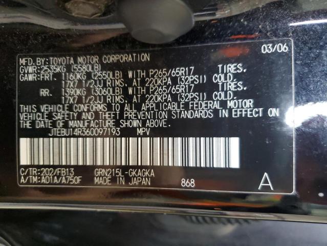 JTEBU14R360097193 - 2006 TOYOTA 4RUNNER SR5 黑色 照片 13