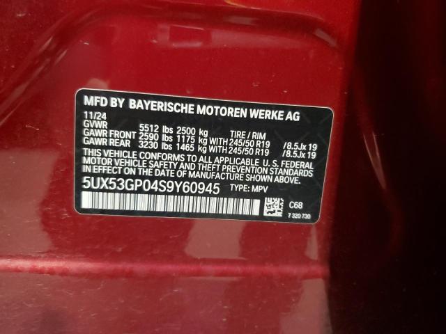 5UX53GP04S9Y60945 - 2025 BMW X3 30 XDRIVE MAROON photo 13