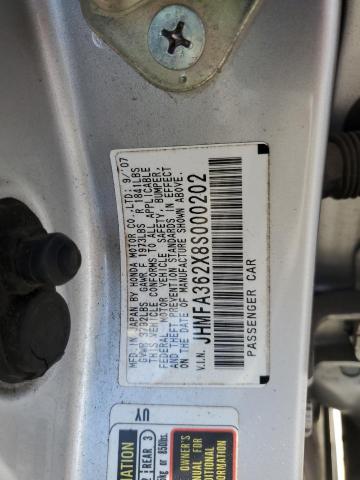 JHMFA362X8S000202 - 2008 HONDA CIVIC HYBRID Srebrny zdjęcie 12