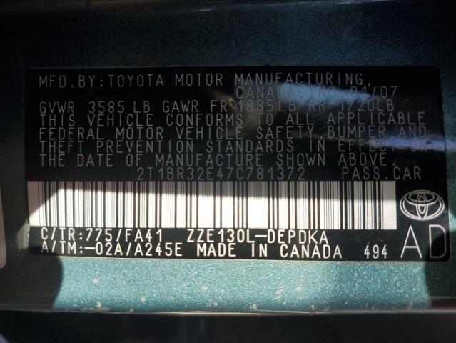 2T1BR32E47C781372 - 2007 TOYOTA COROLLA CE ტალღისფერი ფოტო 12