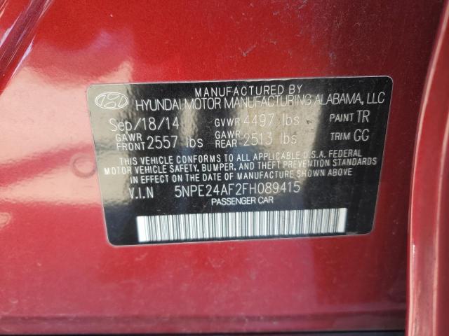 5NPE24AF2FH089415 - 2015 HYUNDAI SONATA SE 勃艮第红 照片 12