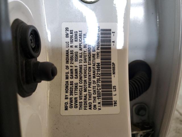 19XFC1F70LE218494 - 2020 HONDA CIVIC EXL Ақ фото 13