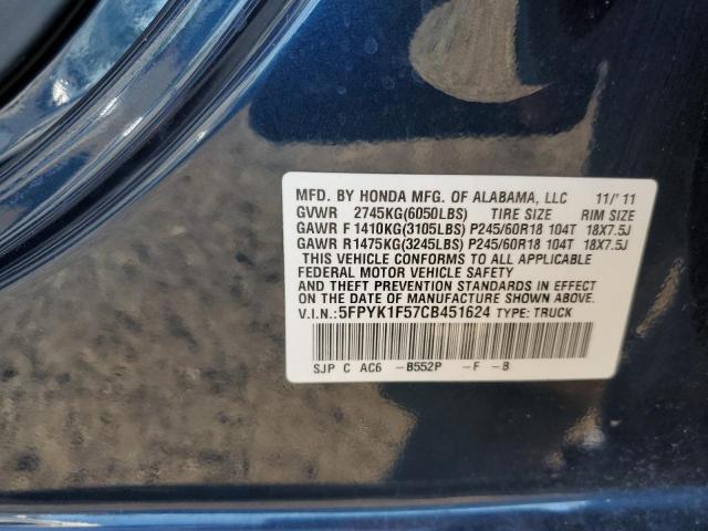 5FPYK1F57CB451624 - 2012 HONDA RIDGELINE RTL Көк фото 12