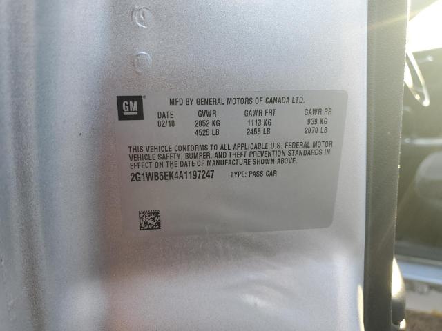 2G1WB5EK4A1197247 - 2010 CHEVROLET IMPALA LT SILVER photo 12