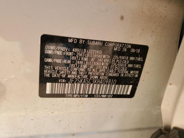 JF2SKASC3KH401810 - 2019 SUBARU FORESTER LIMITED Blanc photo 13