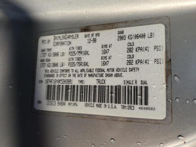 1B7HF16Y0XS203991 - 1999 DODGE RAM 1500 ნაცრისფერი ფოტო 12