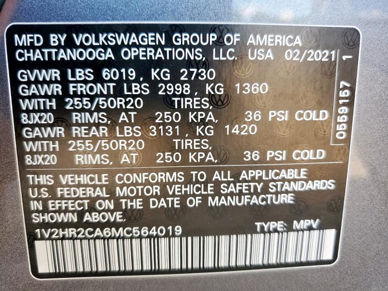 1V2HR2CA6MC564019 - 2021 VOLKSWAGEN ATLAS SE Серый фото 13