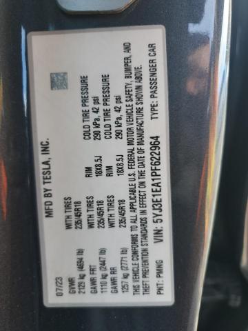 5YJ3E1EA1PF622964 - 2023 TESLA MODEL 3 Сұр фото 12