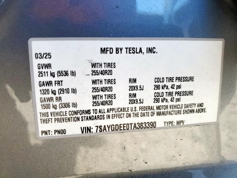 7SAYGDEE0TA383390 - 2026 TESLA MODEL Y GRAY photo 13