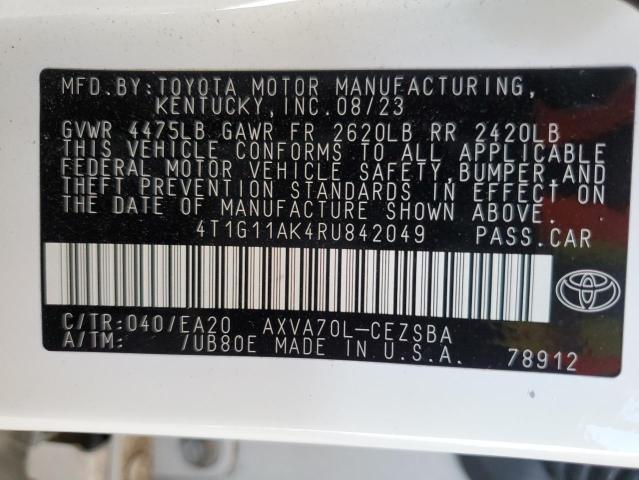 4T1G11AK4RU842049 - 2024 TOYOTA CAMRY SE NIGHT SHADE WHITE photo 12