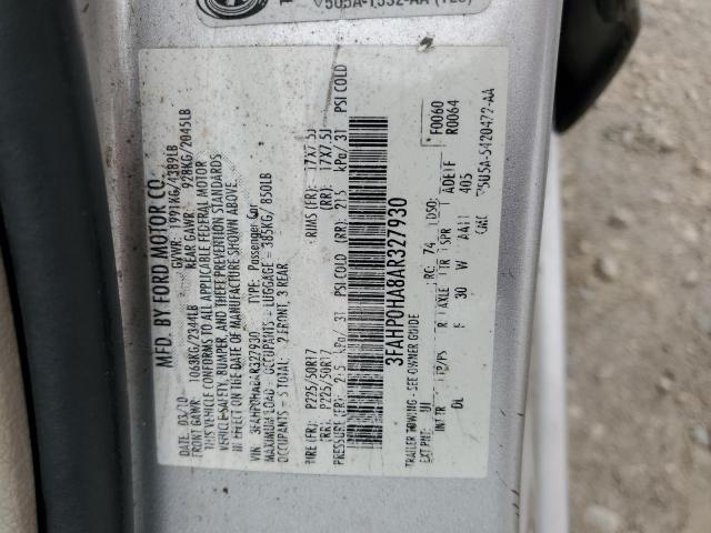 3FAHP0HA8AR327930 - 2010 FORD FUSION SE SILVER photo 12