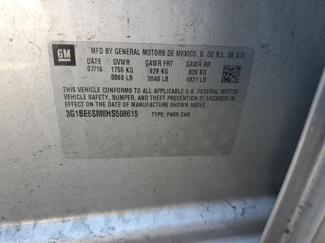 3G1BE6SM8HS508615 - 2017 CHEVROLET CRUZE LT SILVER photo 12