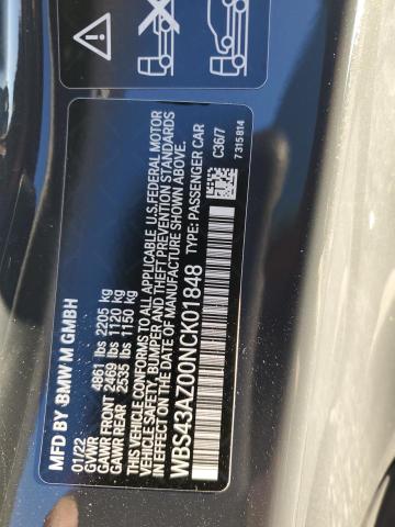 WBS43AZ00NCK01848 - 2022 BMW M4 COMPETITION GRAY photo 12