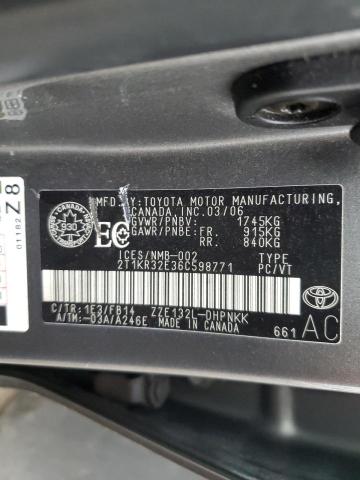 2T1KR32E36C598771 - 2006 TOYOTA COROLLA MA XR GRAY photo 13