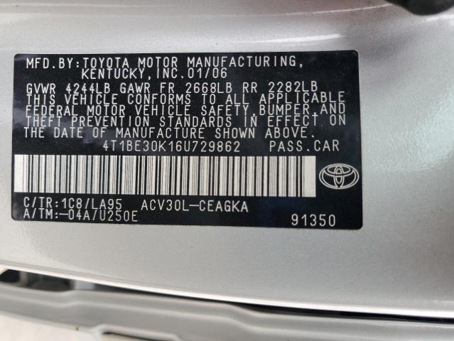 4T1BE30K16U729862 - 2006 TOYOTA CAMRY LE SILVER photo 12