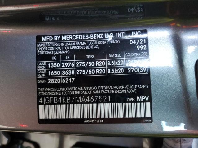 4JGFB4KB7MA467521 - 2021 MERCEDES-BENZ GLE 350 4MATIC GRAY photo 13