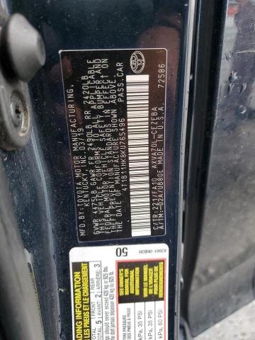 4T1B11HK8KU765496 - 2019 TOYOTA CAMRY L BLUE photo 12