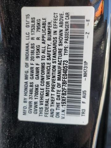 19XFB2F78FE040573 - 2015 HONDA CIVIC SE Qara foto 12